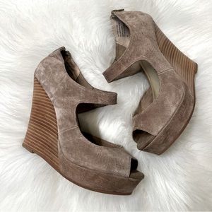 Seychelles Tan Suede Lather Platform Wedges